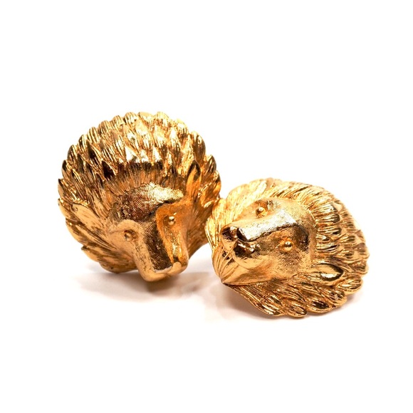 Vintage DVF Diane Von Furstenberg Gold Lion Clip Earrings - Picture 3 of 5